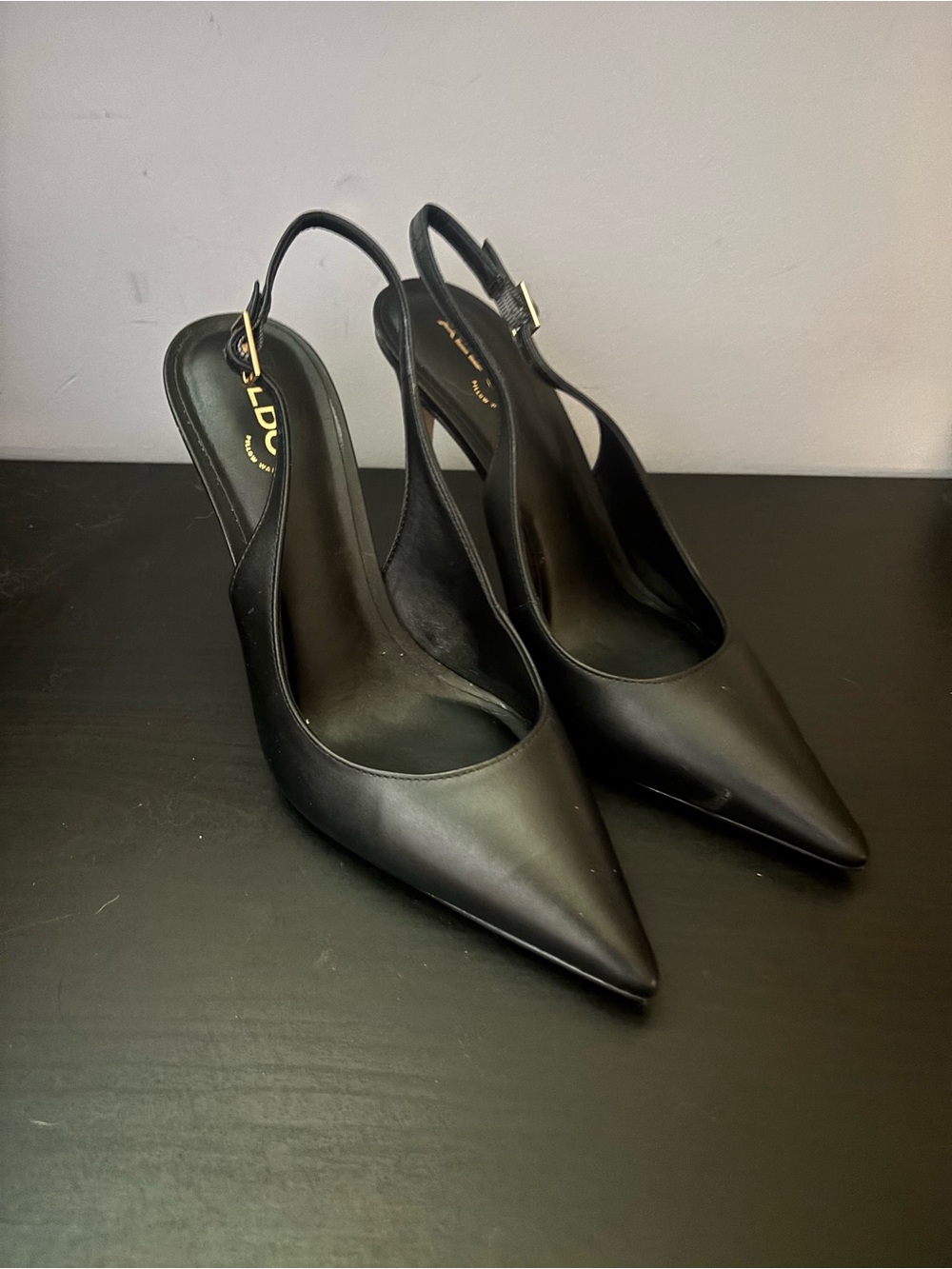 Aldo Black Pointed Toe Slingback Heels
